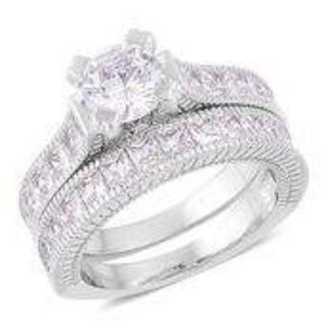 Sim White Diamond Silvertone Set of 2 Ring NWT!